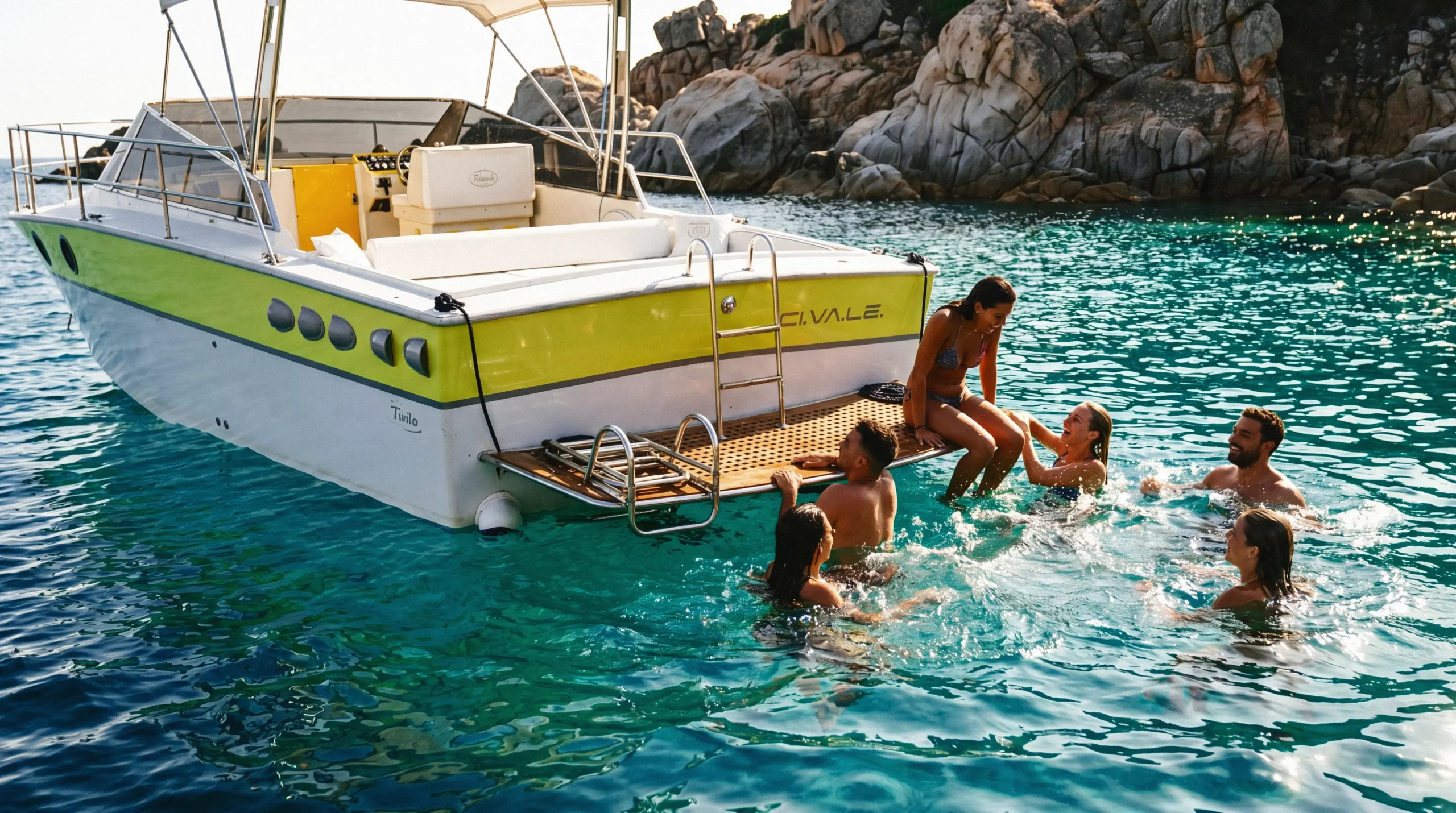 Ospiti che si rilassano a bordo della Sea Vibe durante un'uscita in barca